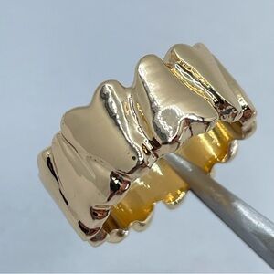 Gold Sculptural Statement Wide Band Modern Chunky Bold Ring Boho High Fashion 7